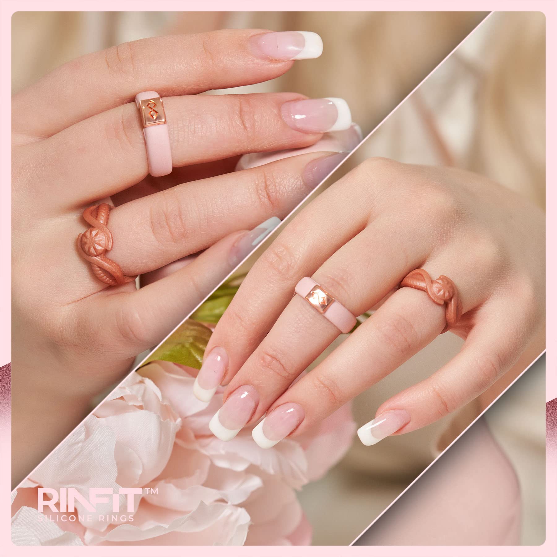 Rinfit Silicone Rings For Women - Silicone Wedding Bands Women - Infinity Ring With Metal Plate - Rubber Rings Women - Metalnfin