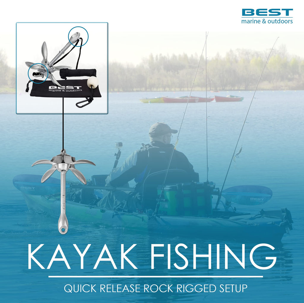 Best Marine And Outdoors Kayak Anchor, 3.5 Pound Anchor System Kit For Kayaks, Canoes, Sup Paddle Boards & Jet Skis, Fishing, Bo
