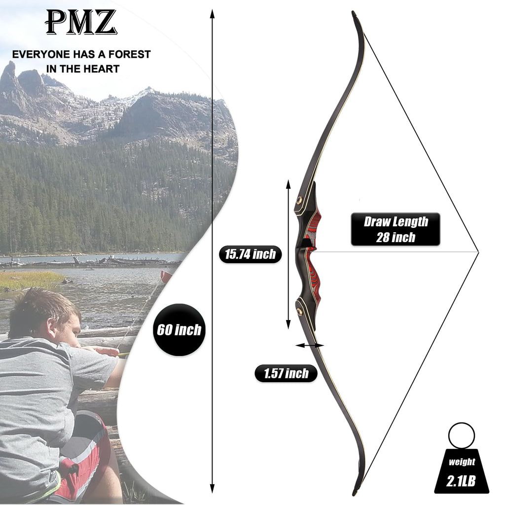 Pmz Recurve Bow And Arrow Set, Newset Professional Aldults Archery Hunting Bow Kit, 60'' Wooden Takedown Bow, For Youth Beginner