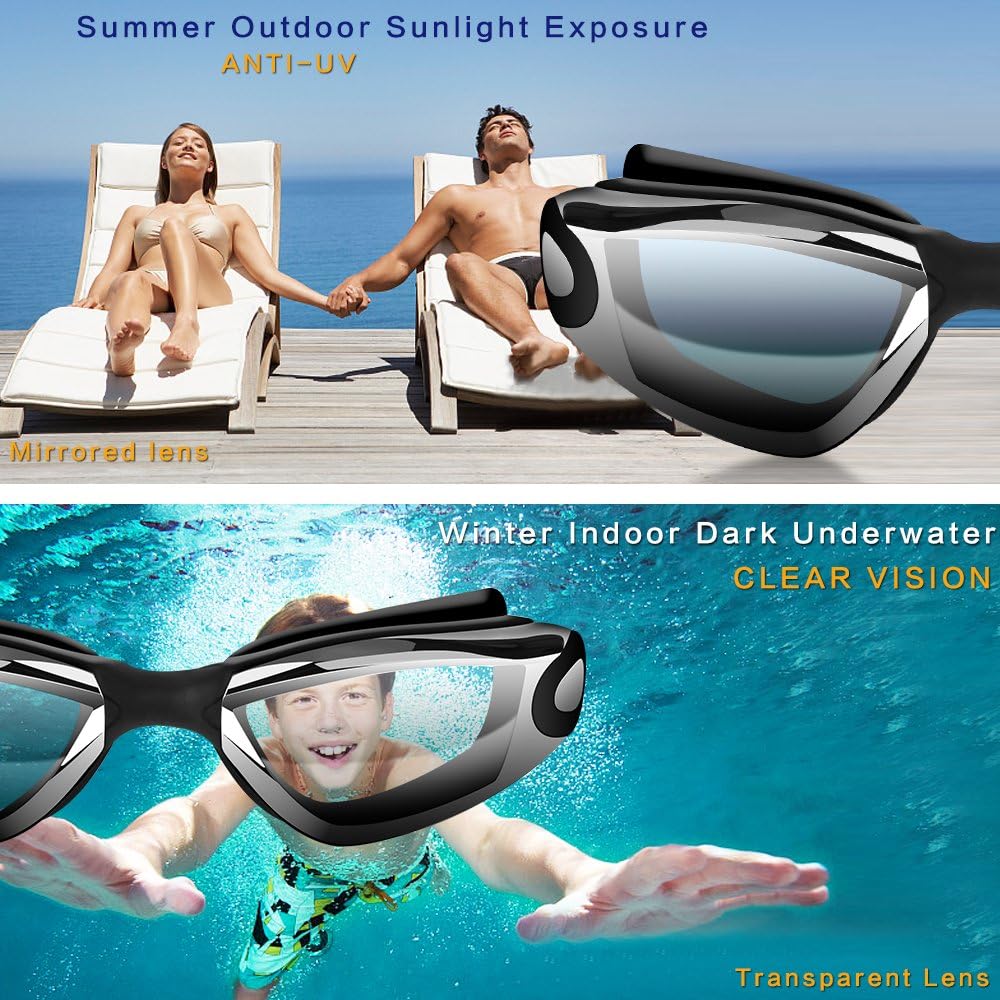 Hurdilen Swim Goggles Swimming Goggles No Leaking With Nose Clip, Earplugs, Swim Cap And Case For Men Women