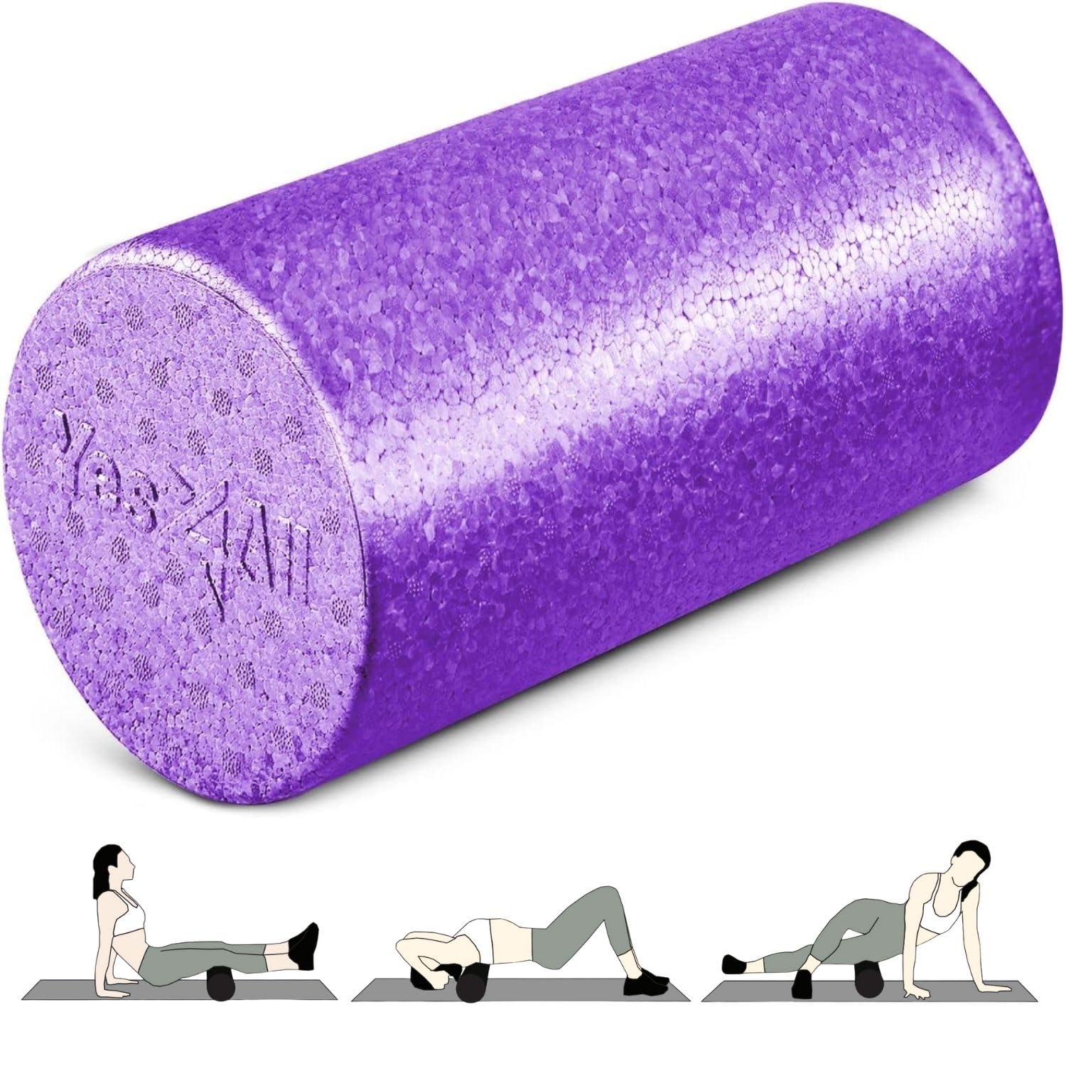 Yes4All High Density Foam Roller For Back, Variety Of Sizes & Colors For Yoga, Pilates - Purple - 12 Inches