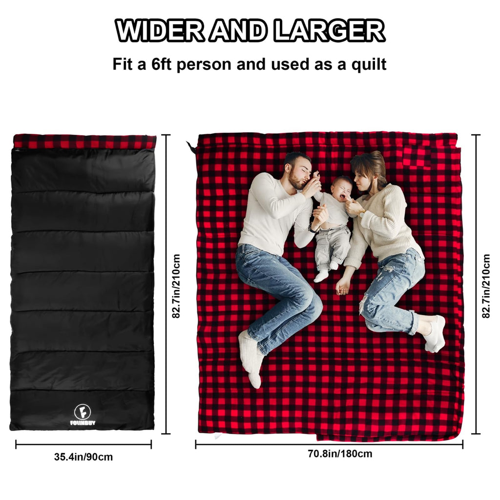 Forinbuy Cotton Flannel Sleeping Bag For Adults, Xl Cold Weather Sleeping Bags, 3-4 Season Waterproof Warm Envelope Sleeping Bag