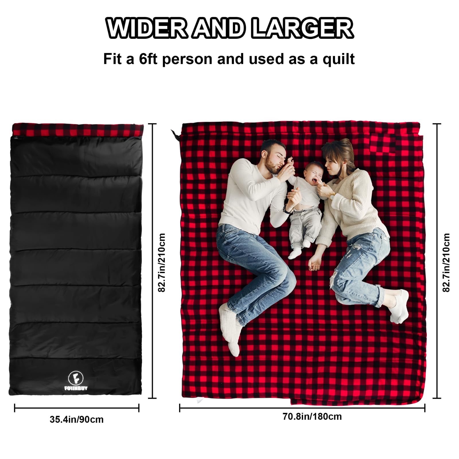 Forinbuy Cotton Flannel Sleeping Bag For Adults, Xl Cold Weather Sleeping Bags, 3-4 Season Waterproof Warm Envelope Sleeping Bag