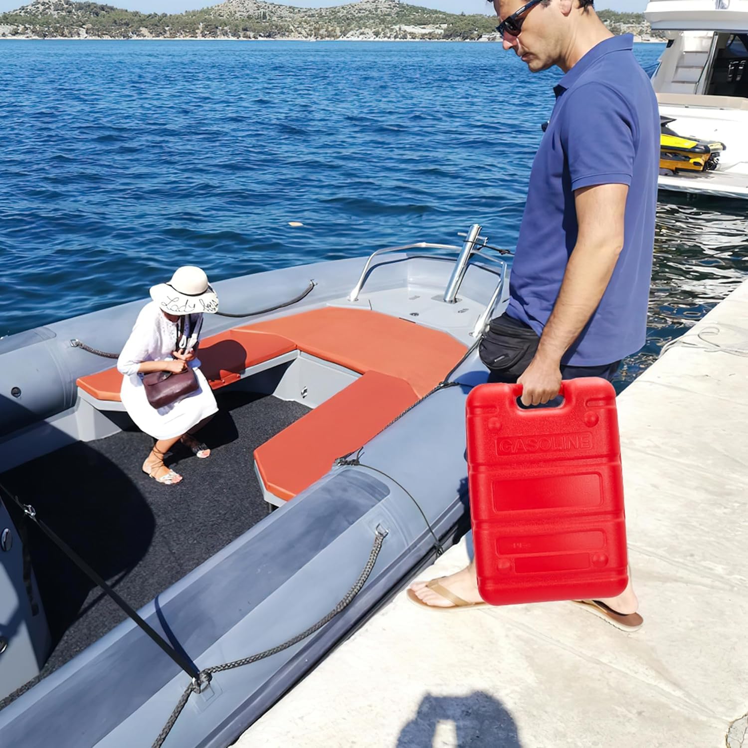 GarveeTech Marine Tank, 6 Gallon Outboard Marine Boat Transfer Tank with 9.8ft Hose, Gauge, I-Shaped Handle, Easy to Carry for O