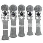 Scott Edward Grey&White Argyles Golf Club Covers Set Of 5 Fit For Driver Wood(460Cc)*1,Fairway Wood*2,And Hybrid(Ut)*2,(Grey&Whi