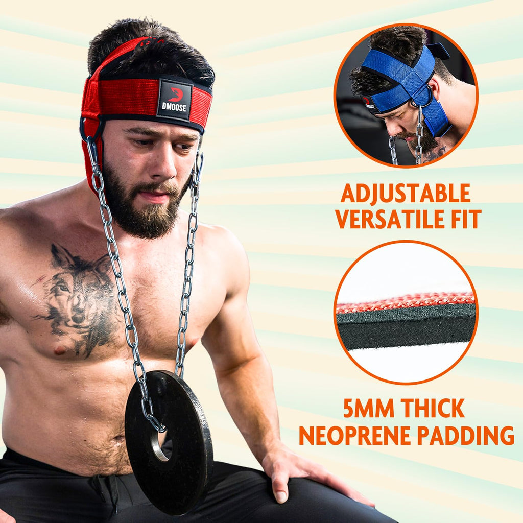 Dmoose Neck Harness, Increases Neck Core Strength And Supports Injury Recovery - Neck Exerciser With 30'' Heavy Duty Steel Chain