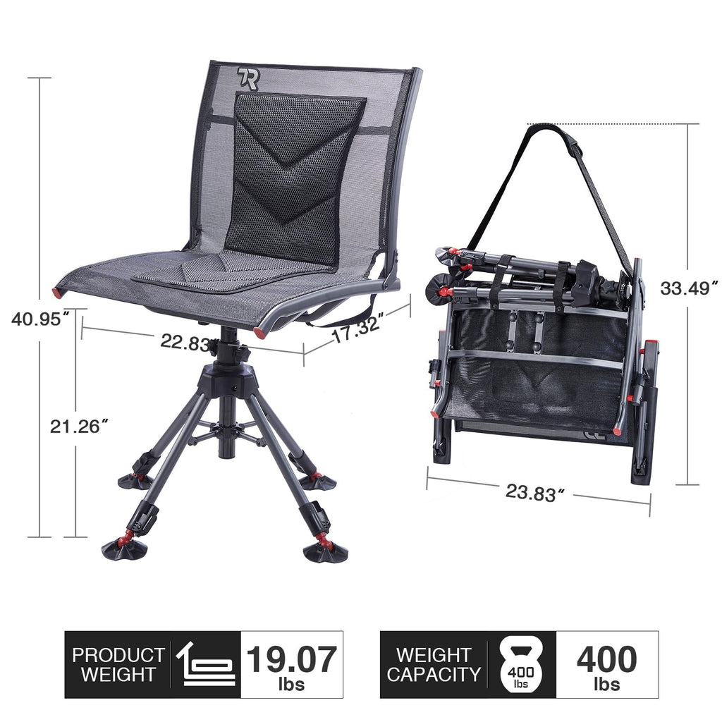 Tr 360 Degree Swivel Hunting Blind Chair,400 Lbs Capacity Silent,4 Legs Height Adjustable,Comfortable Padded Seat,Portable Groun