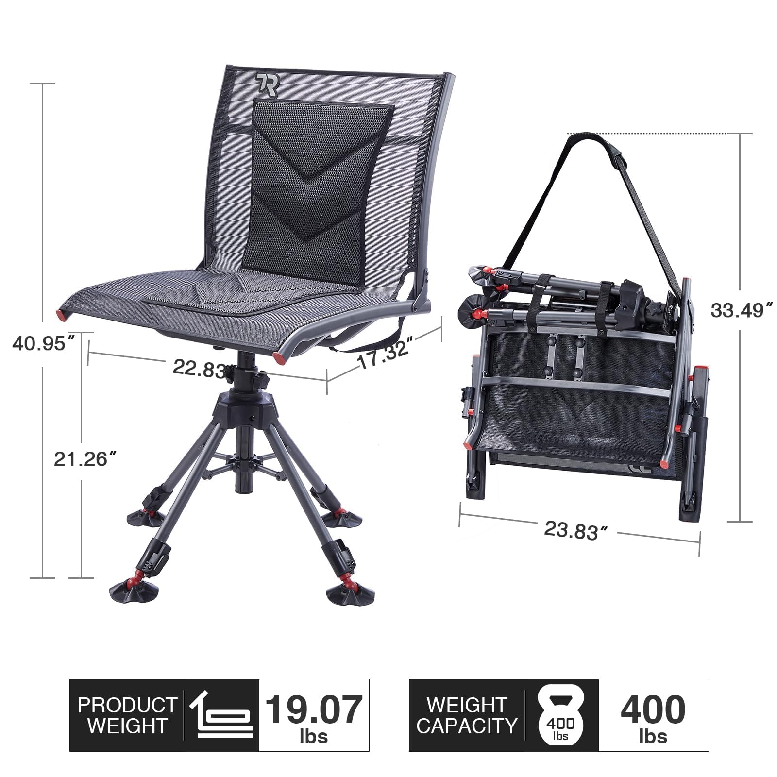 Tr 360 Degree Swivel Hunting Blind Chair,400 Lbs Capacity Silent,4 Legs Height Adjustable,Comfortable Padded Seat,Portable Groun