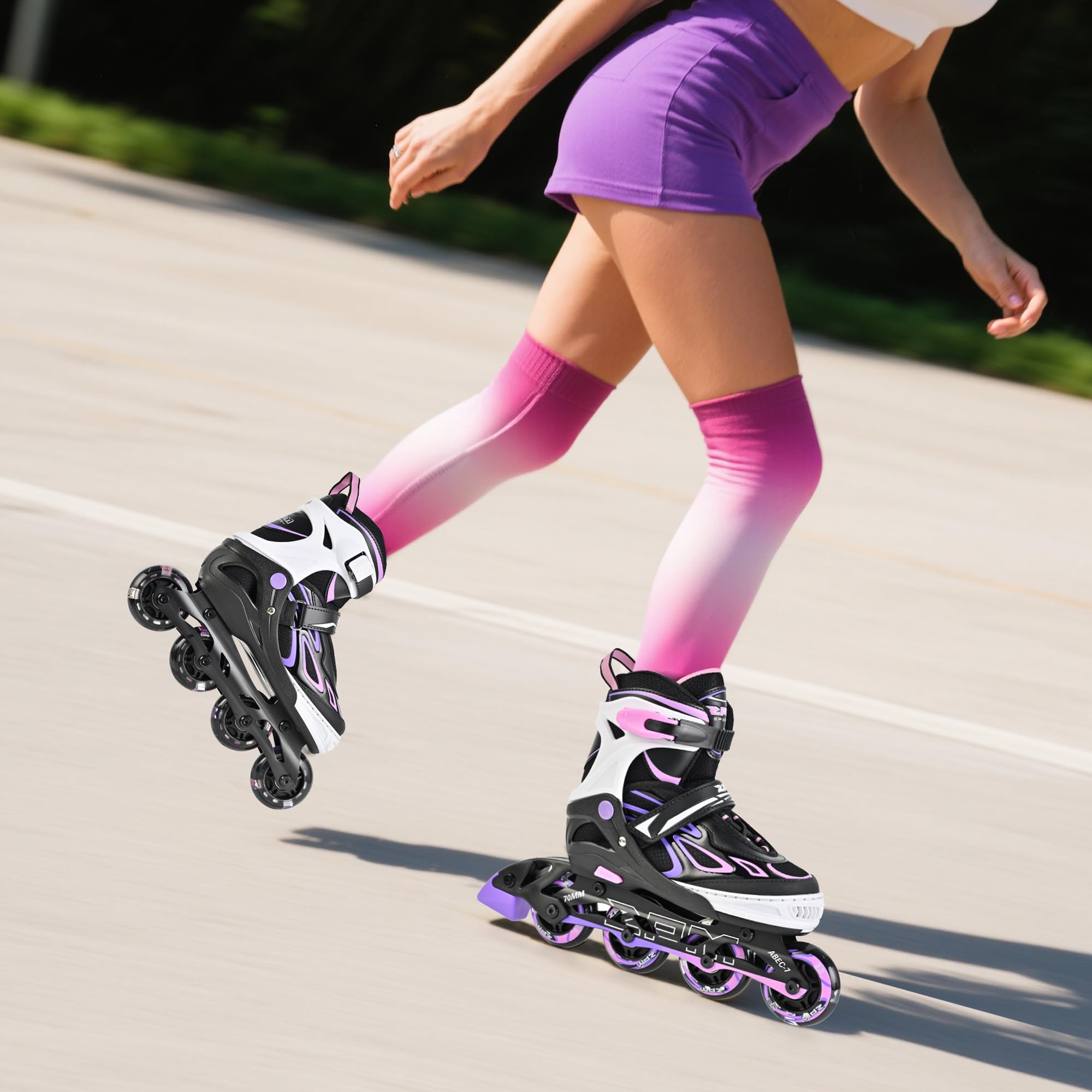 2PM SPORTS Vinal Inline Skates for Girls Boys Kids Ages 5-8 8-12 with Adjustable Illuminating Wheels, Inline Roller Skates for Y