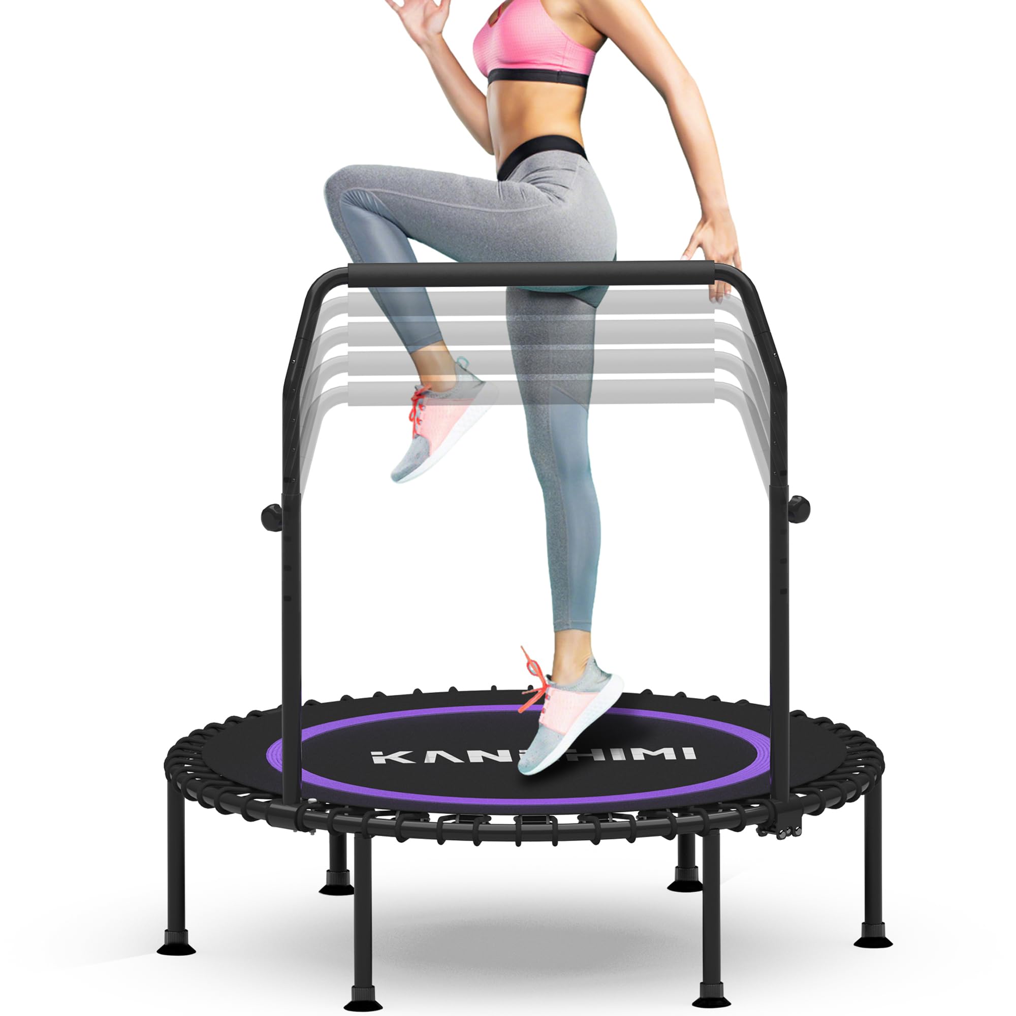 Kanchimi 450/550LBS Mini Rebounder Trampoline for Adults with Bar, 40  /48  Fitness Trampoline Adjustable Foam Handle, Stable&Qu