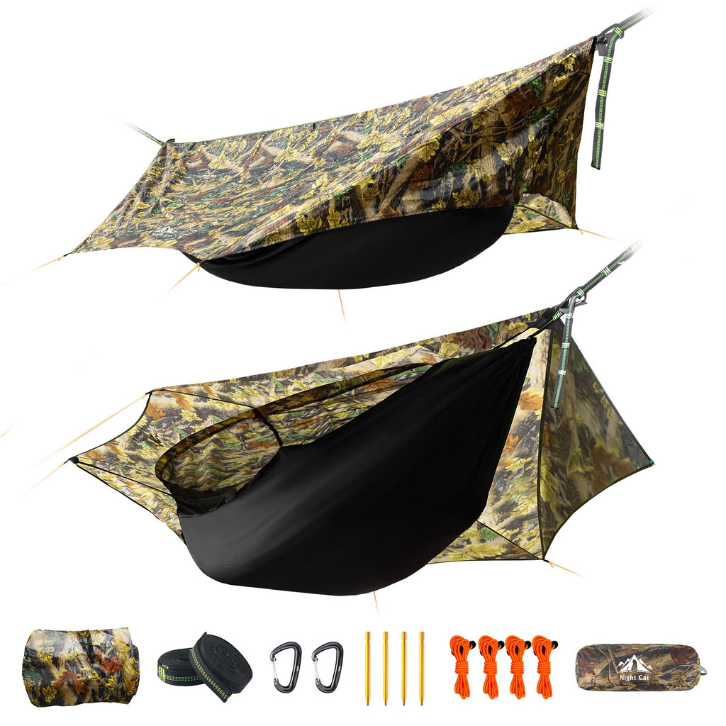 Night Cat Camping Hammock Tent: Lightweight Portable 4 In 1 Hammock With Rain Tarp And Mosquito Net For Hiking Jungle Outdoor Ca