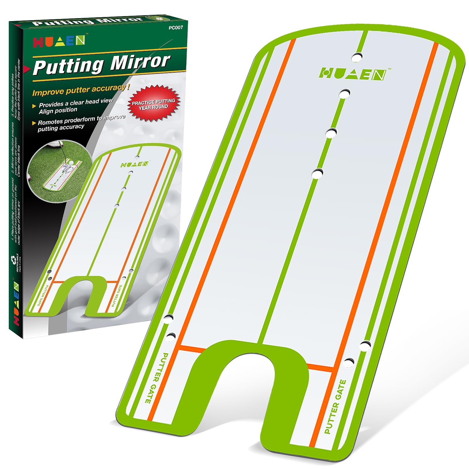 Huaen Golf Putting Alignment Mirror,Portable Golf Putting Training Aid,For Golf Putting Practice For Beginners Effective Putting