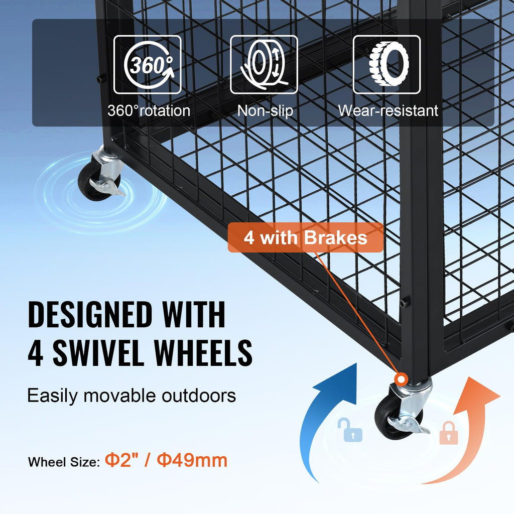 Vevor Rolling Sports Ball Storage Cart, Lockable Basketball Cage With Double Lids, Sport Equipment Holder Organizer For Indoor O