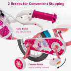 Gymax Kids Bike, 14 18 Inch Kids Bicycle With Training Wheels,Front Handbrake, Basket, Ring Bell & Doll Chair, Toddler Bike For