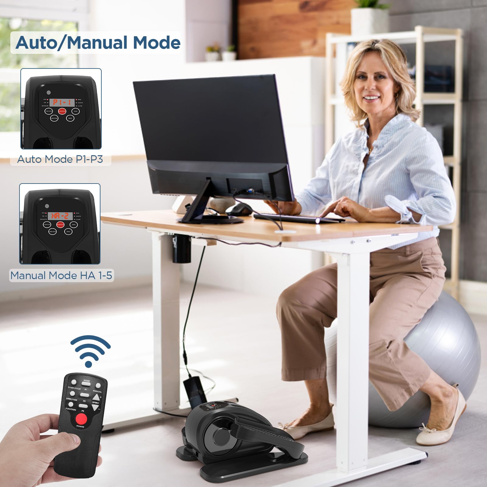 Under Desk Elliptical, Electric Seated Pedal Exerciser Quiet Compact Mini Elliptical Trainer With Display Monitor And Remote Con