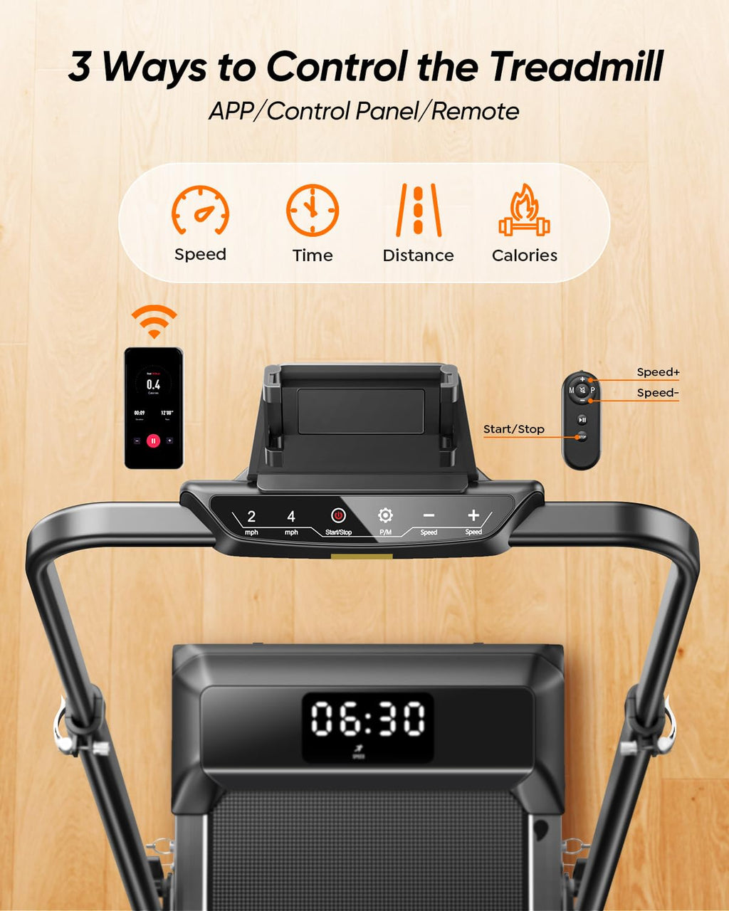 Walking Pad Treadmill with 12% Incline, Folding Treadmill with Adjustable Height Handle Bar for Home/Office