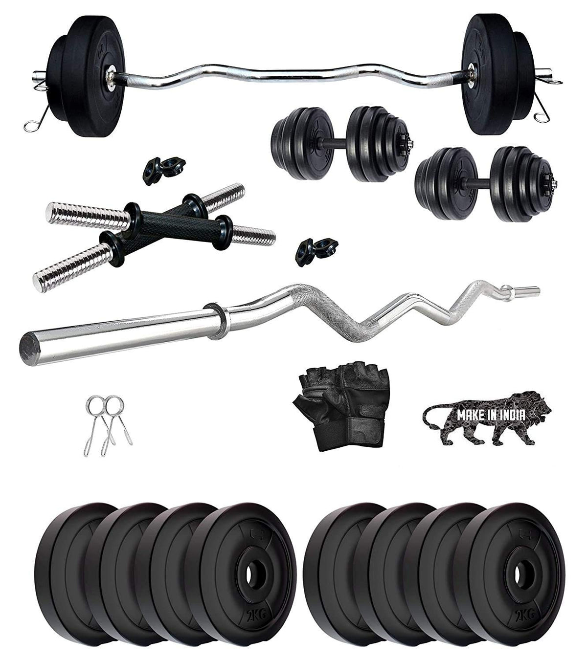 Beacon International Extreme Muscles Home Gym Exercise Set 20 Kg With 3 Feet Curl Rod,Rod Locks, Weight Plates, Dumbbell Rods An