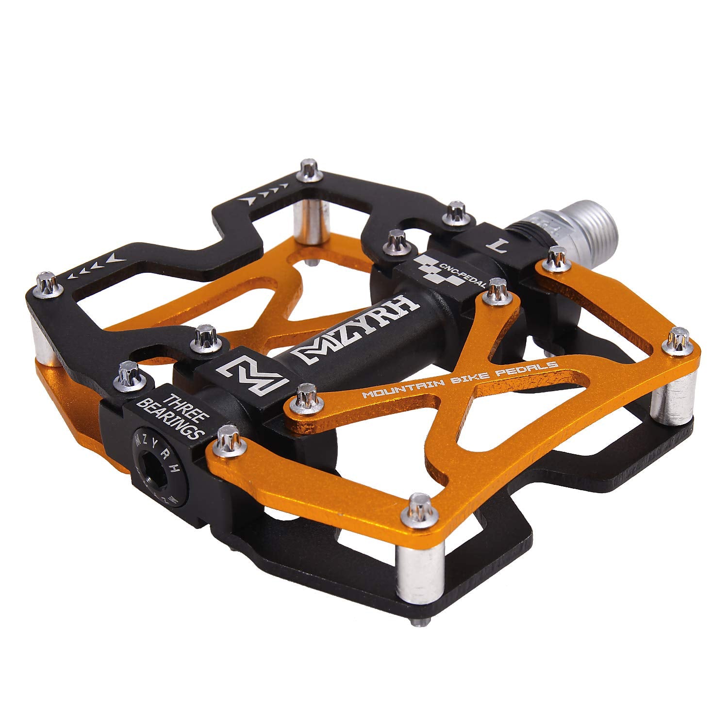 Mzyrh Mountain Bike Pedals, Ultra Strong Colorful Cnc Machined 9/16'' Cycling Sealed 3 Bearing Pedals (Black Black Glod 3 Bearin
