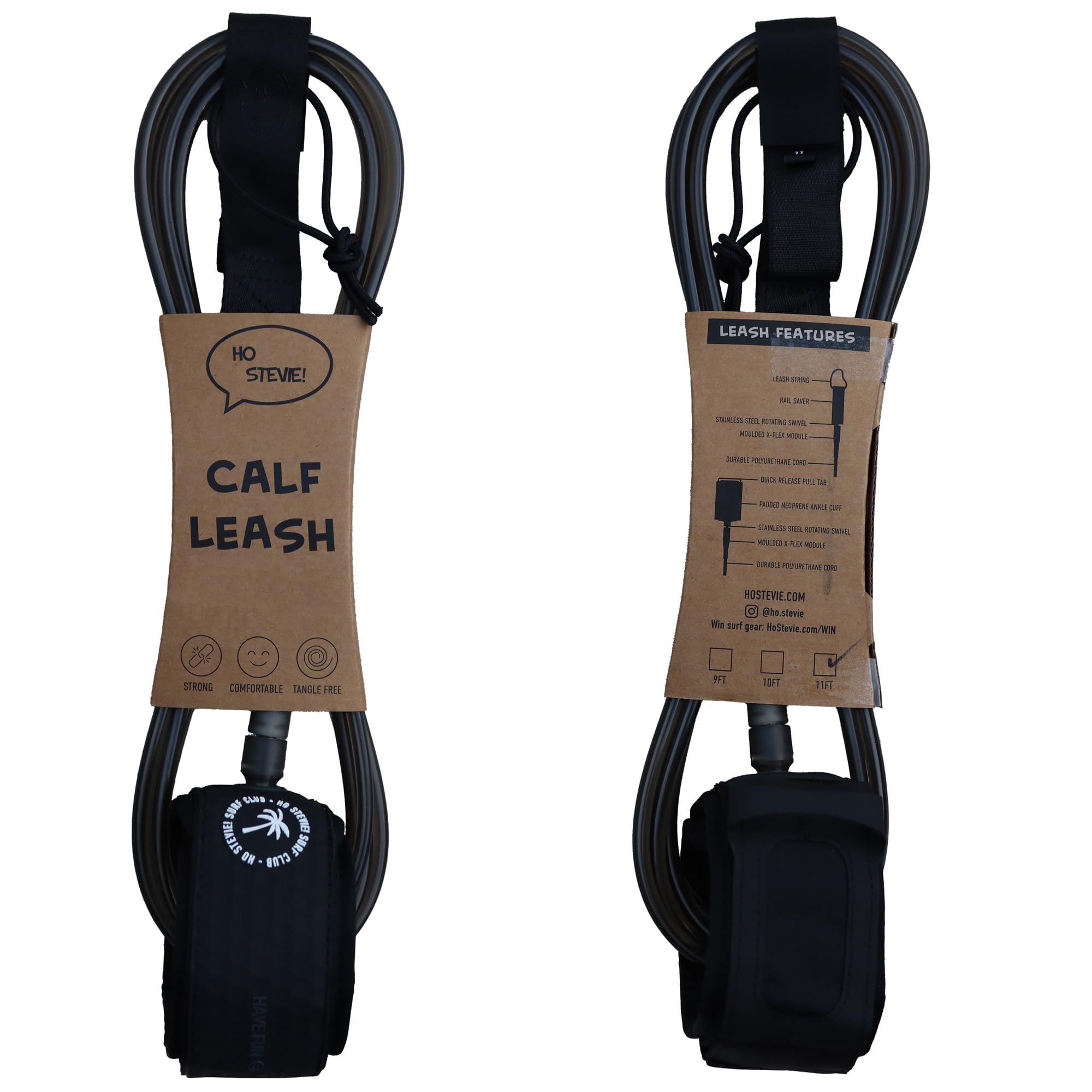 Ho Stevie! Surfboard Calf Leash For Longboards - Strong, Light, Tangle-Free, Comfortable Leg Cuff With Key Pocket - 9/10/11 Feet