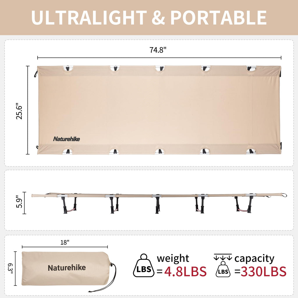Naturehike Ultralight Camping Cot, Easy To Assemble Folding Tent Cot, Compact & Protable Camping Bed For Camping, Mountaineering