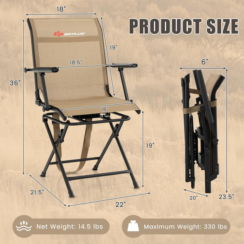 Goplus Hunting Chair, 360 Swivel Folding Hunting Blind Chair With Carrying Strap, 330Lbs Capacity, Portable Deer Hunting Stool,