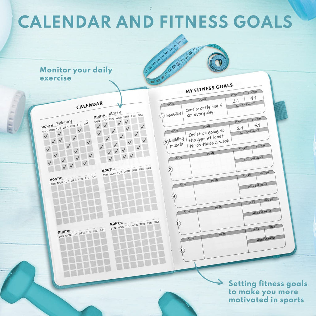 Epewizd Fitness Journal Hardcover Workout Planner 6- Month Undated Workout Log Book Home Gym Accessories For Women And Man-Sierr