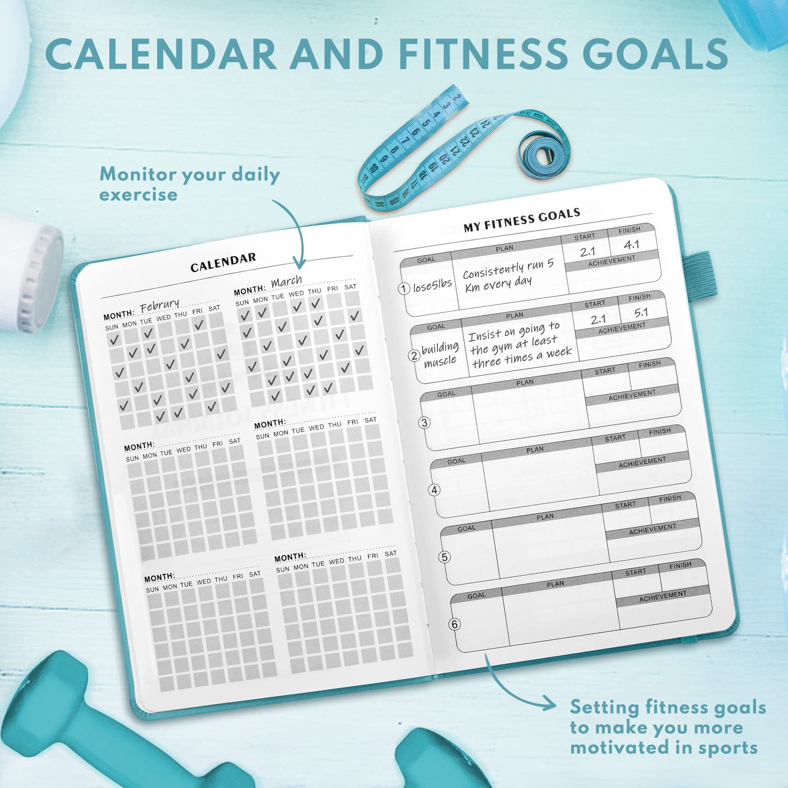 Epewizd Fitness Journal Hardcover Workout Planner 6- Month Undated Workout Log Book Home Gym Accessories For Women And Man-Sierr