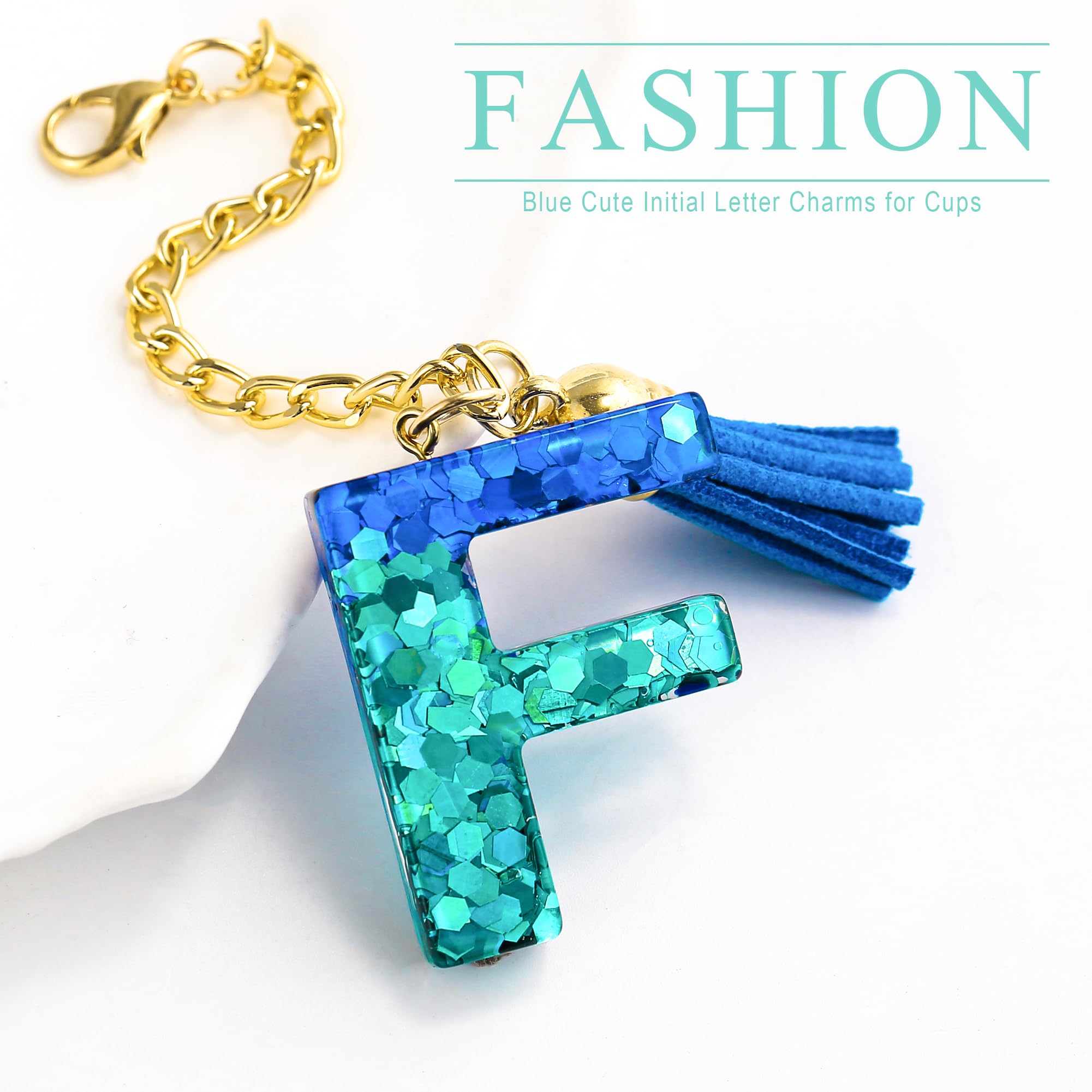 Letter Charm Accessories for Stanley Cup 1 PCS Cute Initial Keychain Handle Charm for Stanley Tumbler for Women Blue Letter F