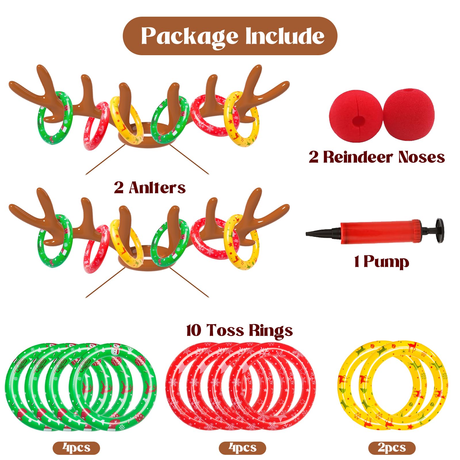 H-Style Christmas Games, 2 Sets Reindeer Antler Ring Toss Game For Christmas Party Games And Holiday Games Family Christmas Infl