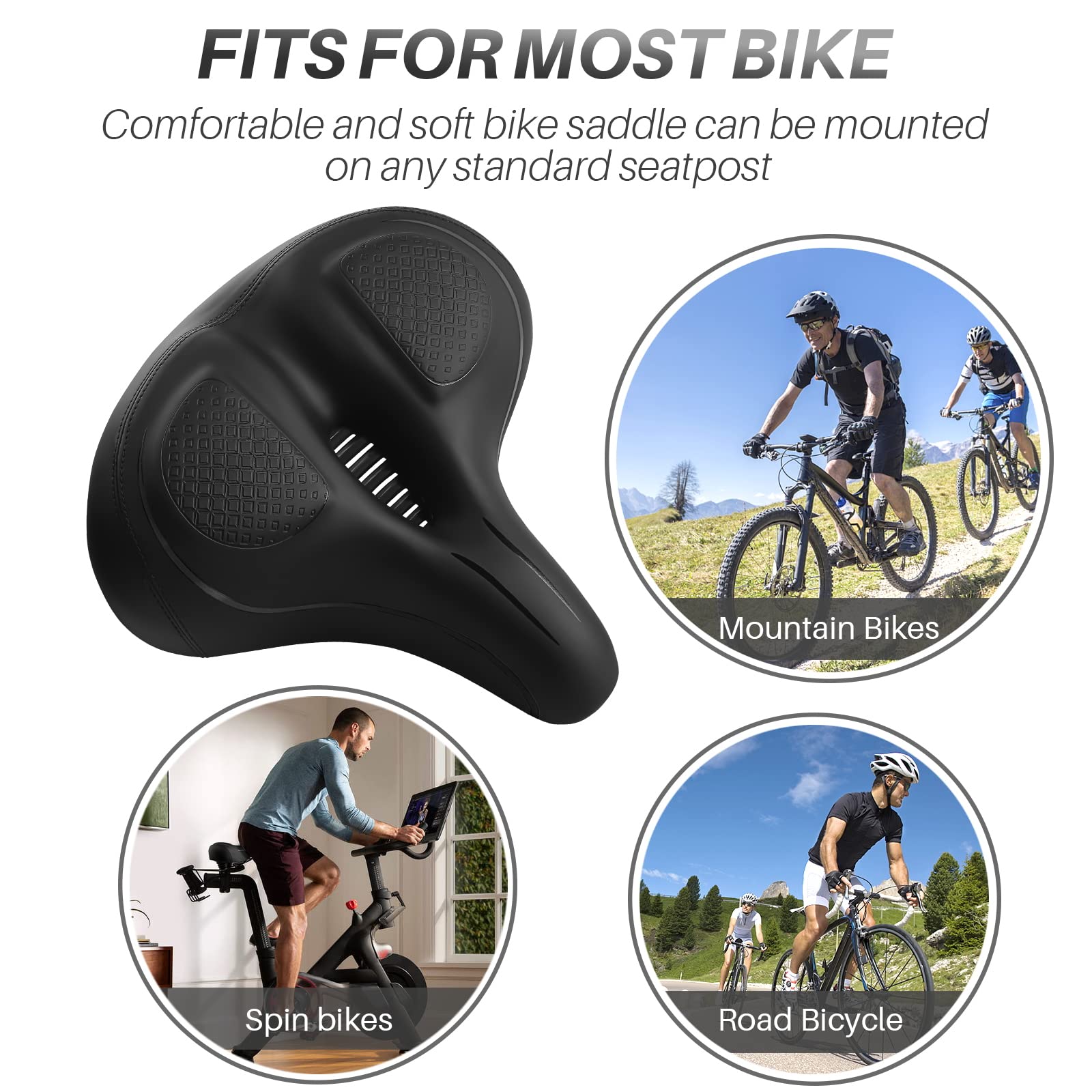 Oversized Comfort Seat Cushion Compatible With Peloton, Spin Bike, Road Or Exercise Bikes, Bicycle Wide Saddle Replacement For M