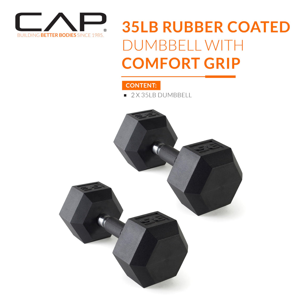 Cap Barbell 35 Lb Coated Hex Dumbbell Weight Pair With Padded Grip