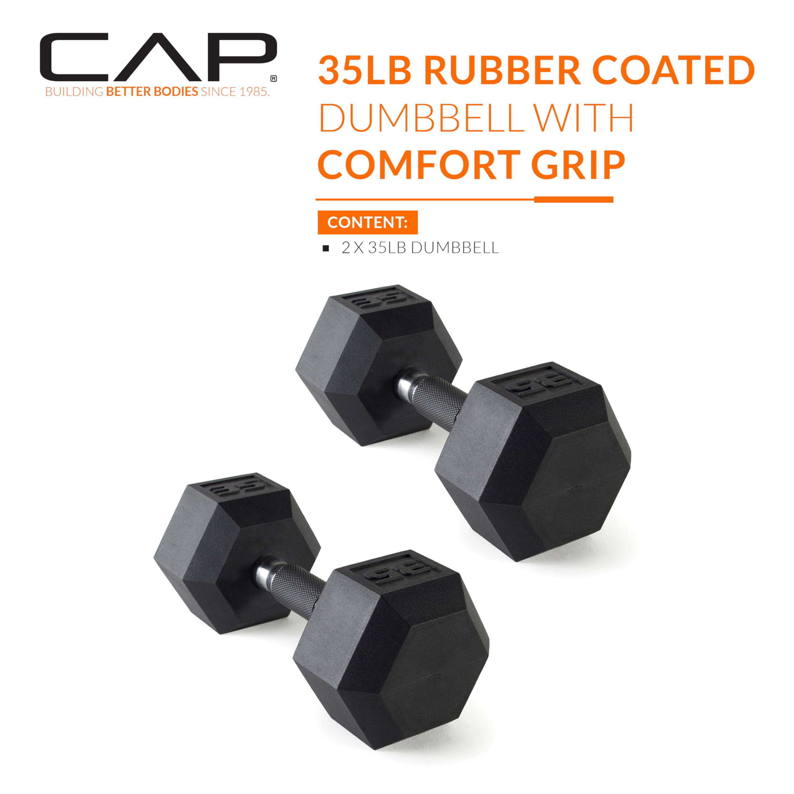 Cap Barbell 35 Lb Coated Hex Dumbbell Weight Pair With Padded Grip