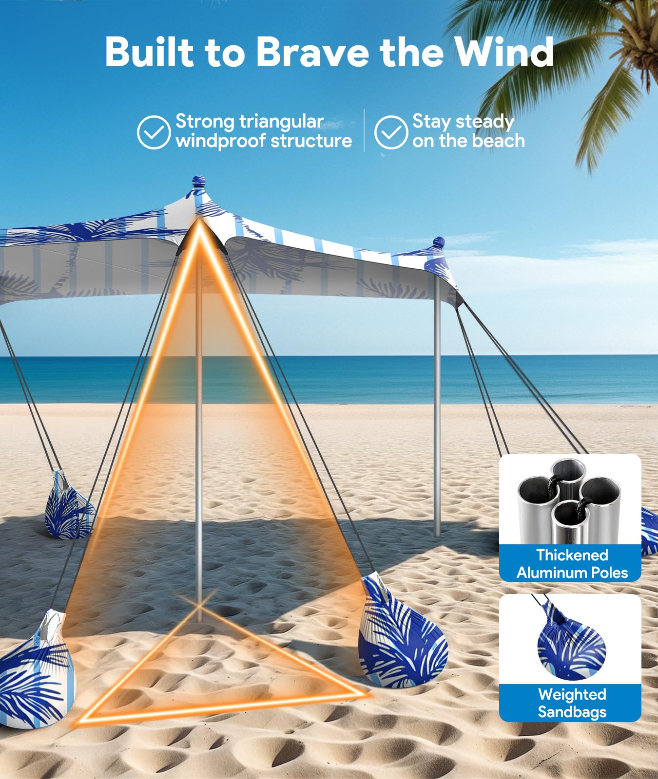 Raynesys Beach Tent Sun Shelter, 10 X 10 Ft Beach Canopy Tent Sun Shade, Upf50+ Tents Canopy With 8 Sandbags & 4 Stability Poles