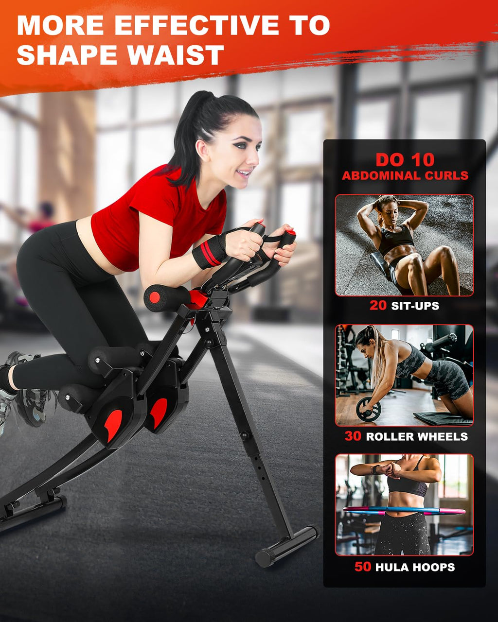 Gikpal Ab Workout Equipment - Ab Machine Abdominal Exercise Equipment For Home Gym, Foldable Ab Crunch Waist Trainer For Stomach