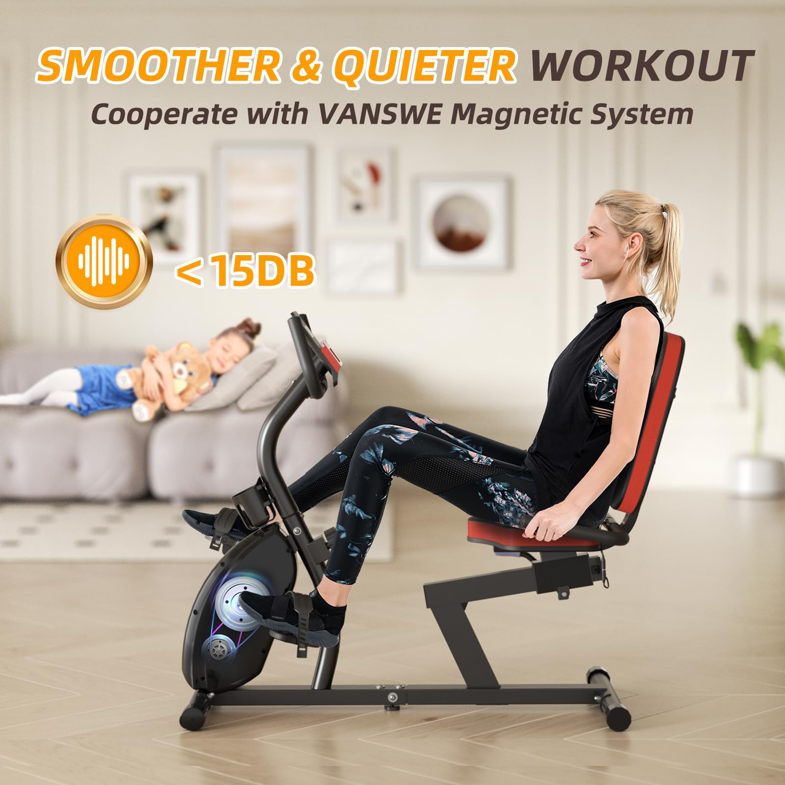 Vanswe Recumbent Exercise Bike For Adults Seniors - For Home Workout With 16 Levels Resistance, 380 Lbs Weight Capacity, Bluetoo