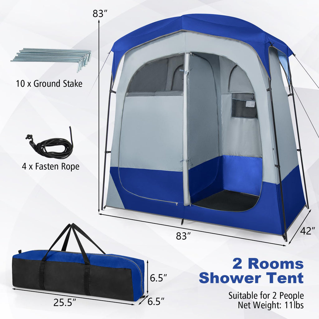 Tangkula Double Room Shower Tent, Oversize Space Privacy Outdoor Changing Tent With Floor, Removable Rain Fly, Inside Pocket, Cl