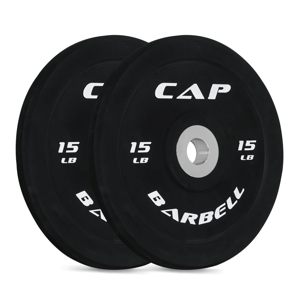 Cap Barbell Best Olympic Bumper Plate Set, Black With White Logo, 15 Lb Pair