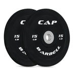 Cap Barbell Best Olympic Bumper Plate Set, Black With White Logo, 15 Lb Pair