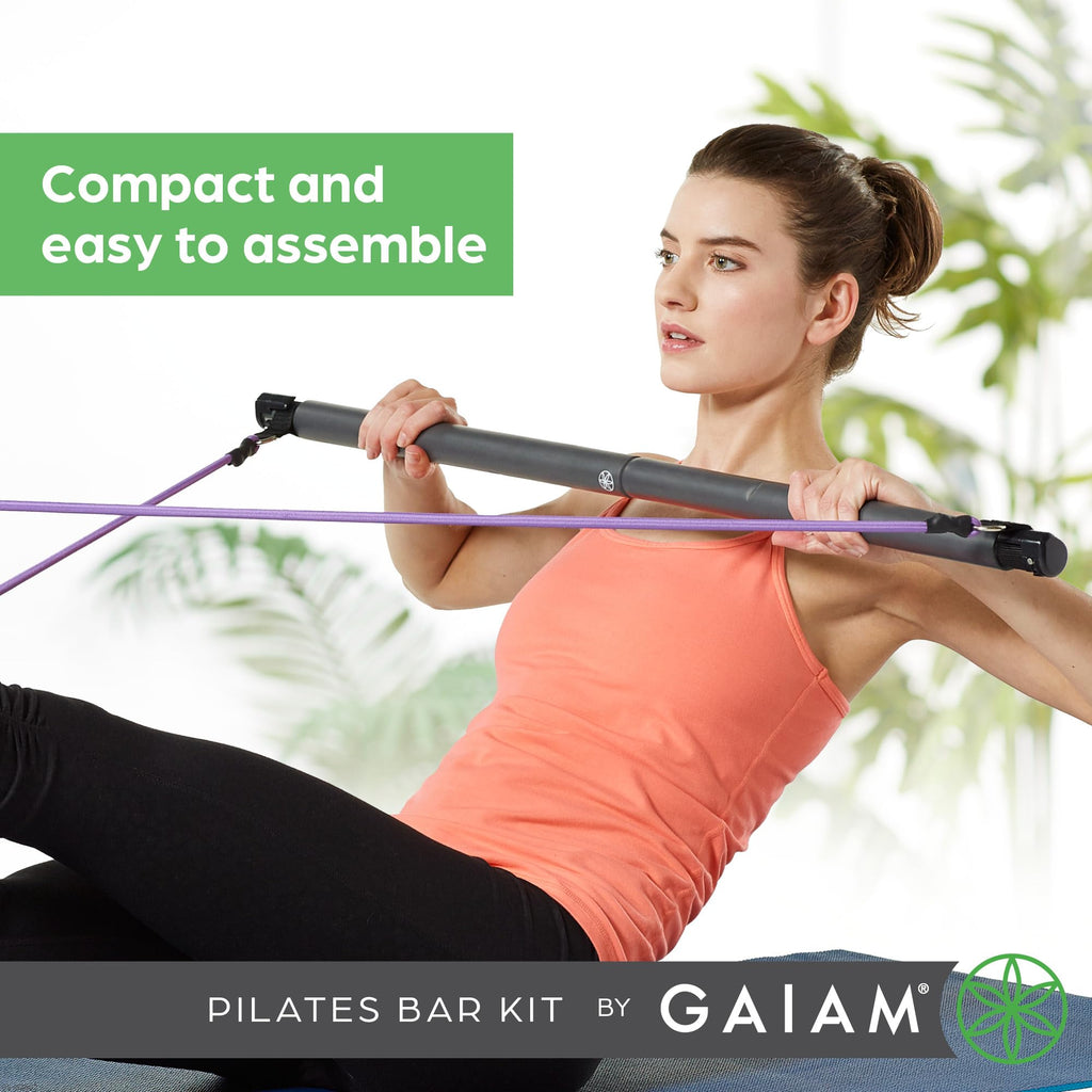 Gaiam Restore Pilates Bar Reformer Kit - Home Fitness Equipment For Total Body Workout - Includes Bar, Two 30-Inch Resistance Ba