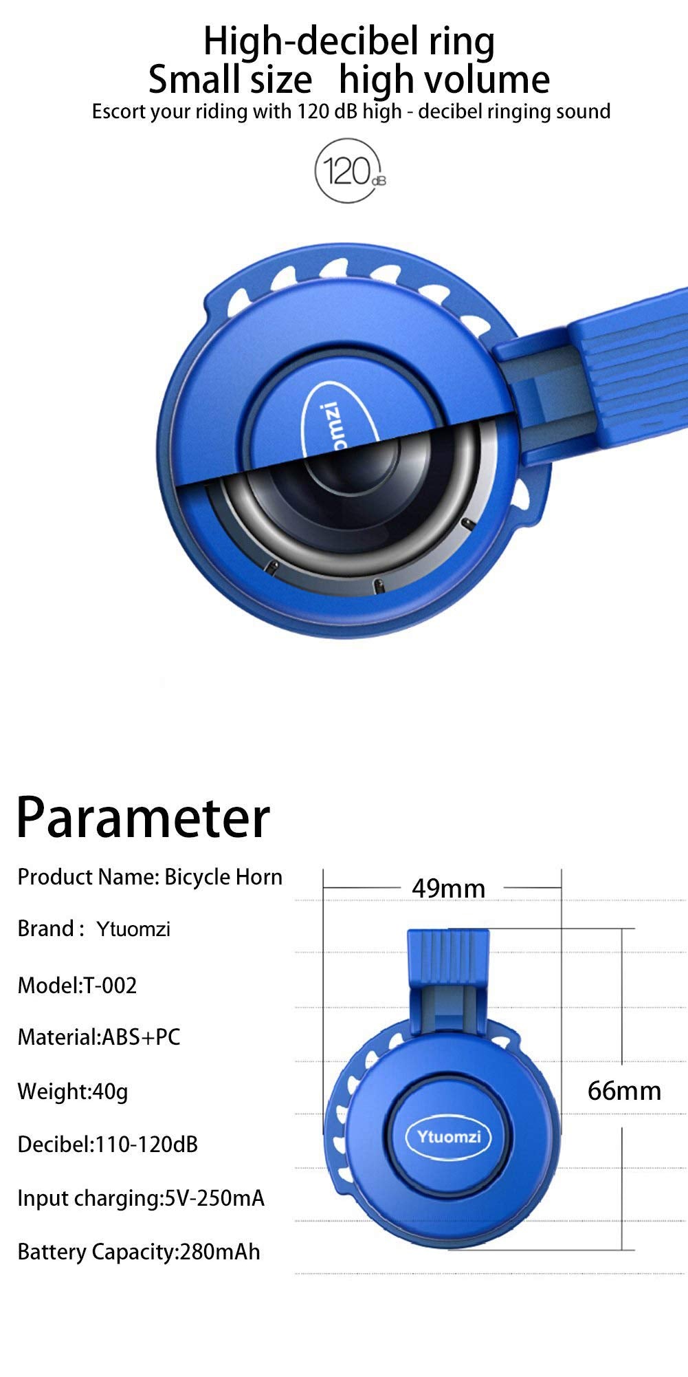 Electric Bike Horn Usb Rechargeable Bicycle Bell 120 Db Invisible Cycling Alarm Loud Horn Waterproof 3 Modes Alert Ring For Moun