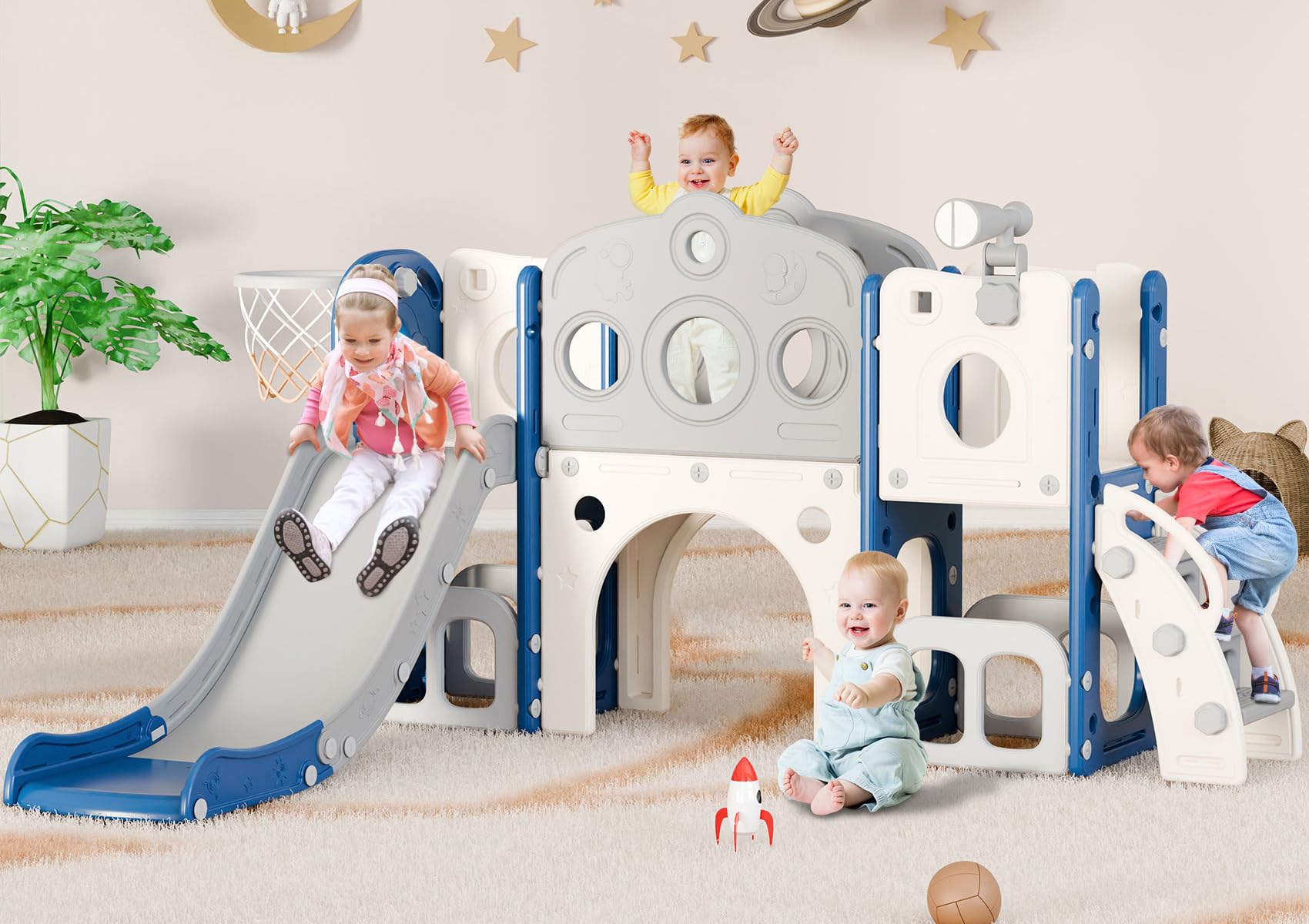 Babytronic Toddler Slide Set, 8 in 1 Kids Slide, Indoor Outdoor Slide for Toddlers Age 1-3, Toddler Playset with Basketball Hoop