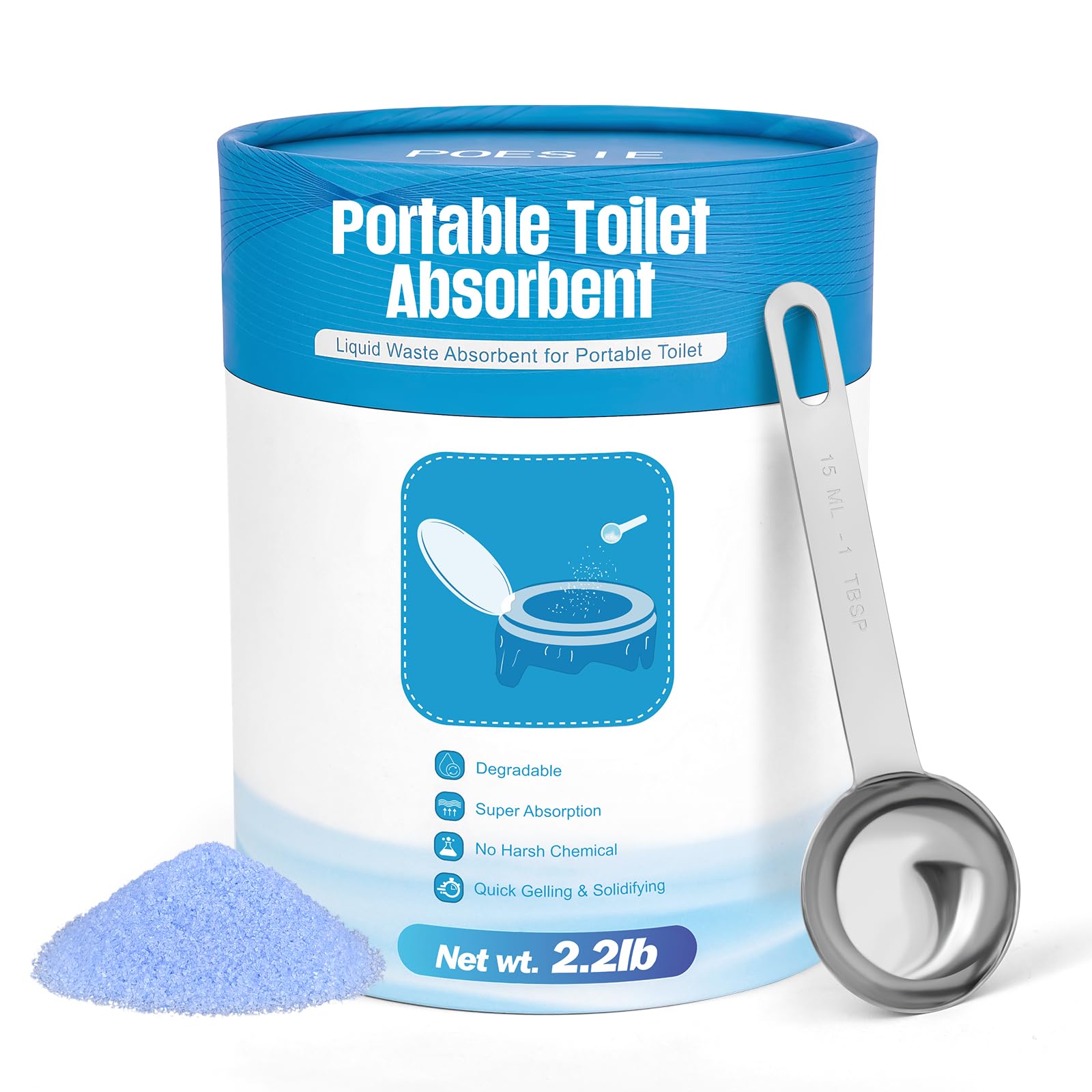 Poesie Poo Urine Absorbent Gel With Reusable Spoon For Portable Toilet Camping Bathroom Poo Urine Powder 125 Uses Net. 2.2Lb