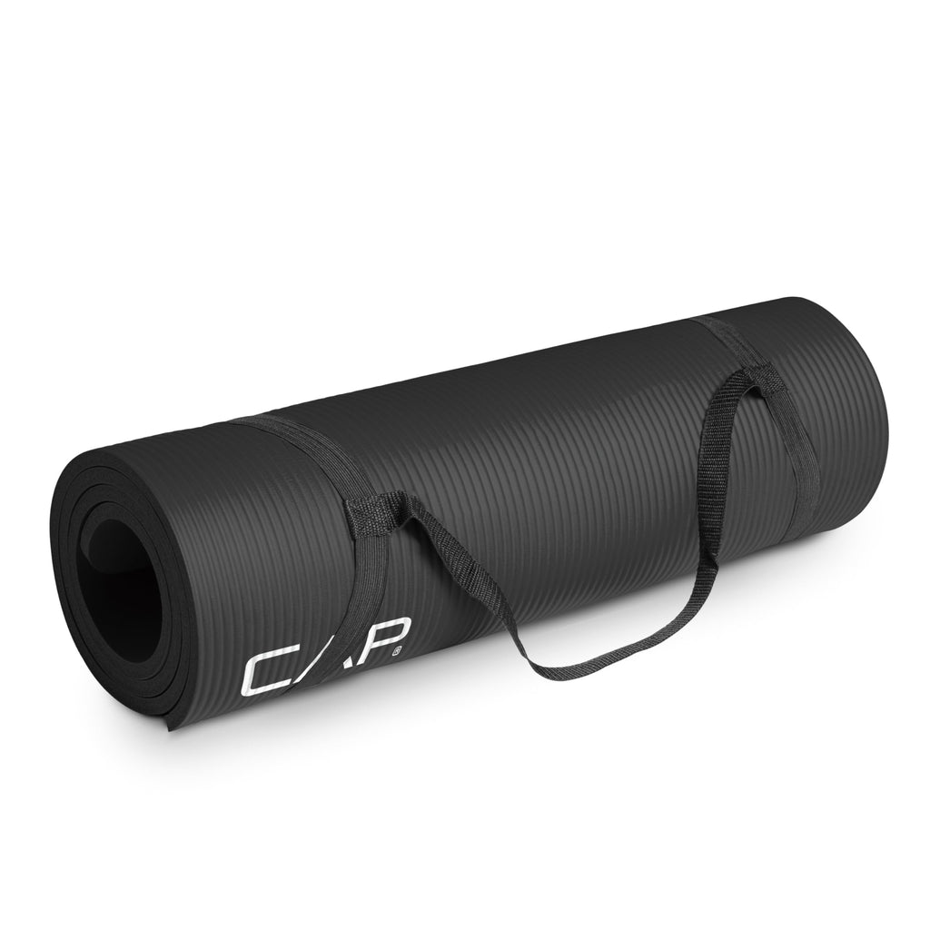 Cap Barbell High Density Exercise Mat With Strap, 68''X24'' 12Mm (Black)