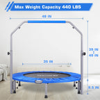 BCAN 40/48 Foldable Mini Trampoline Max Load 330lbs/440lbs, Fitness Rebounder with Adjustable Foam Handle, Exercise Trampoline f