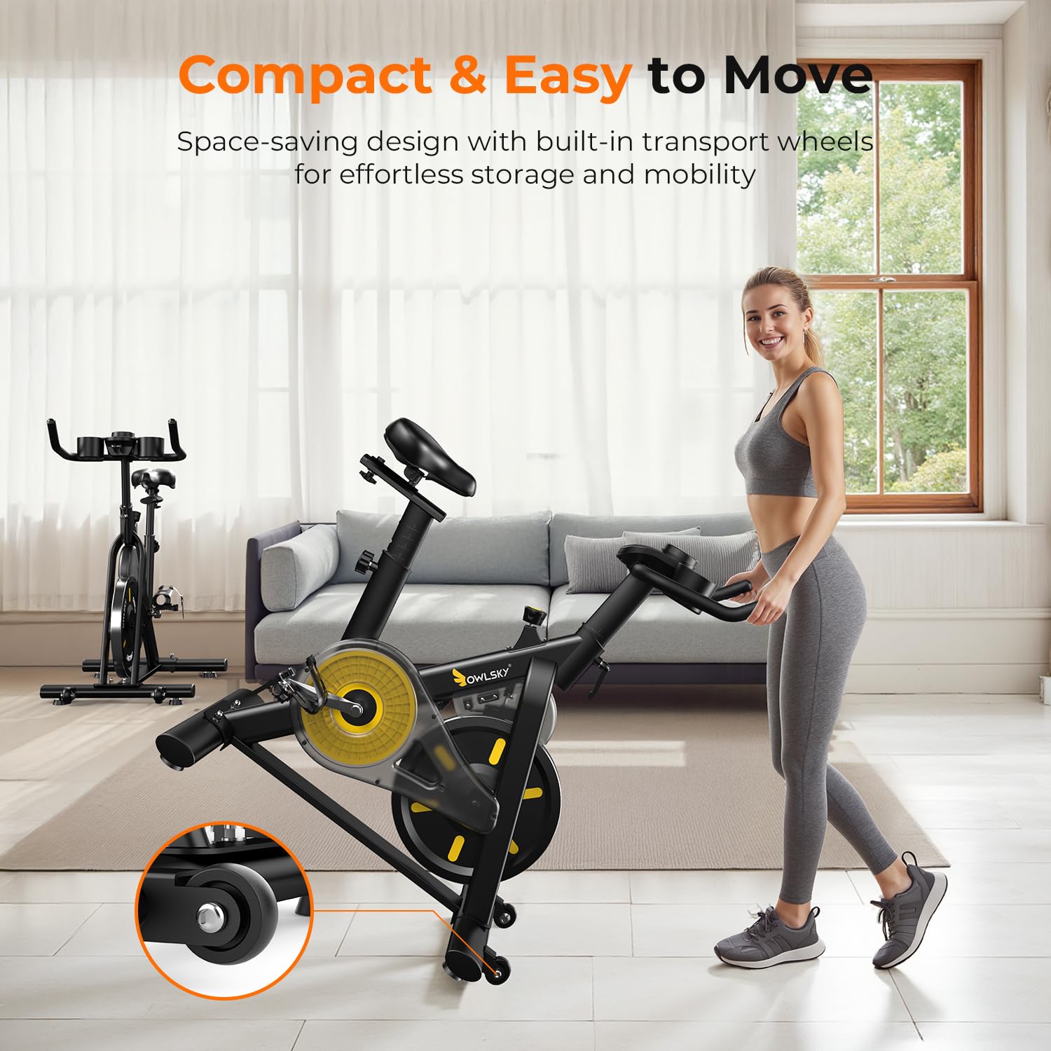 OWLSKY Exercise Bike with APP, Magnetic Resistance Indoor Cycling Bike, 300 lbs Capacity Quiet Stationary Bike for Home Gym Card