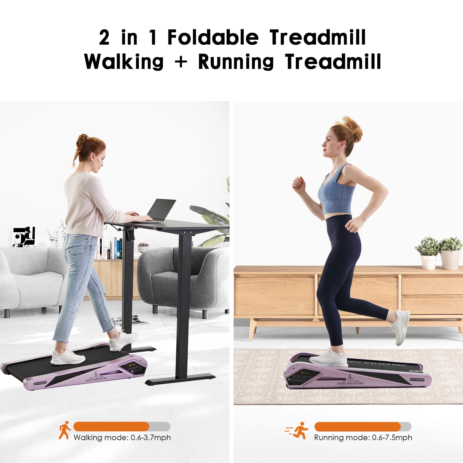 Egofit Walker Pro M1 Sakura Pink Smallest Under Desk Electric Walking Treadmill For Home, Small & Compact Treadmill To Fit Desk