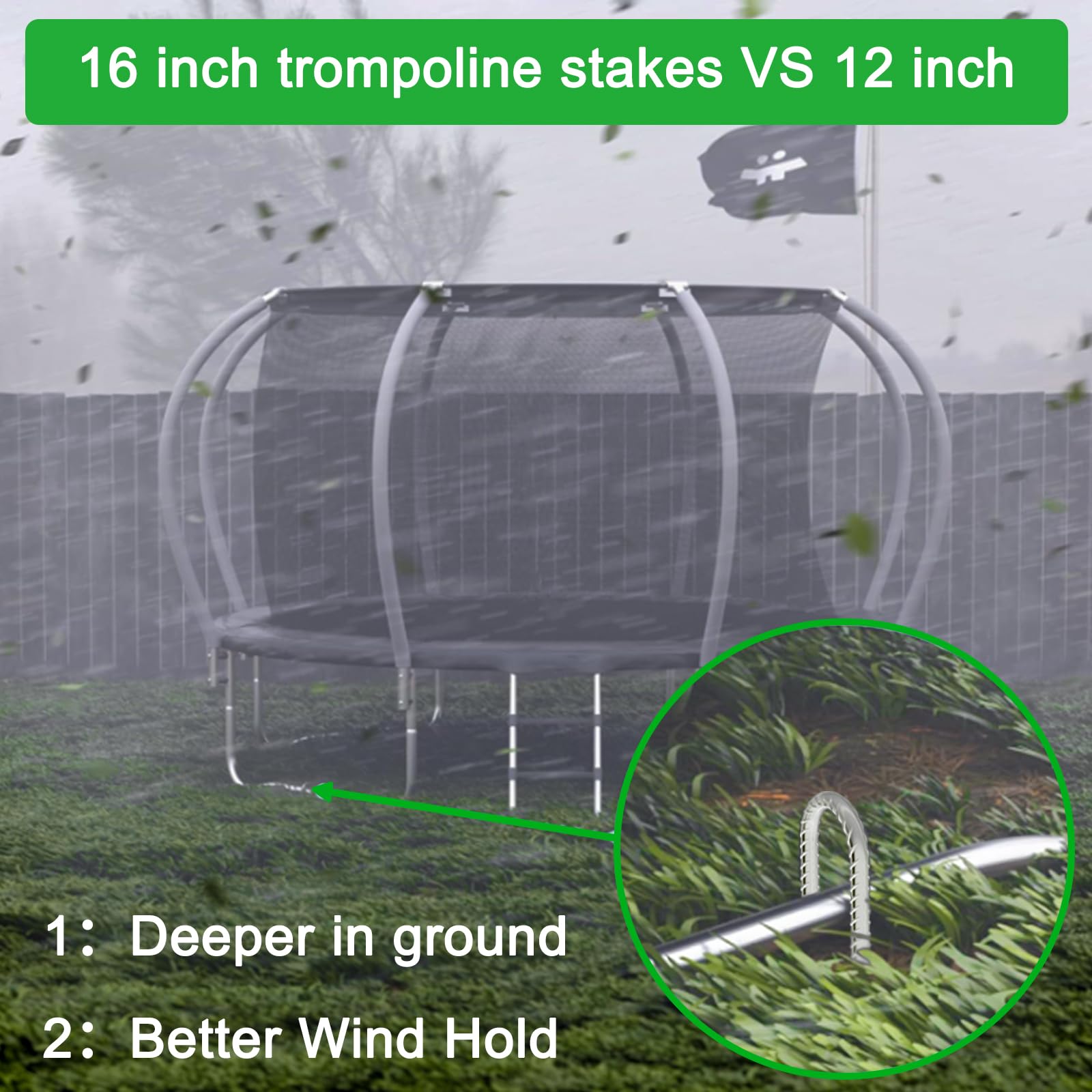 Ok5Star 8-Pack Trampoline Wind Stakes 16 Inch U Shaped Rebar Ground Stakes Galvanized Ground Anchors For Trampoline Security