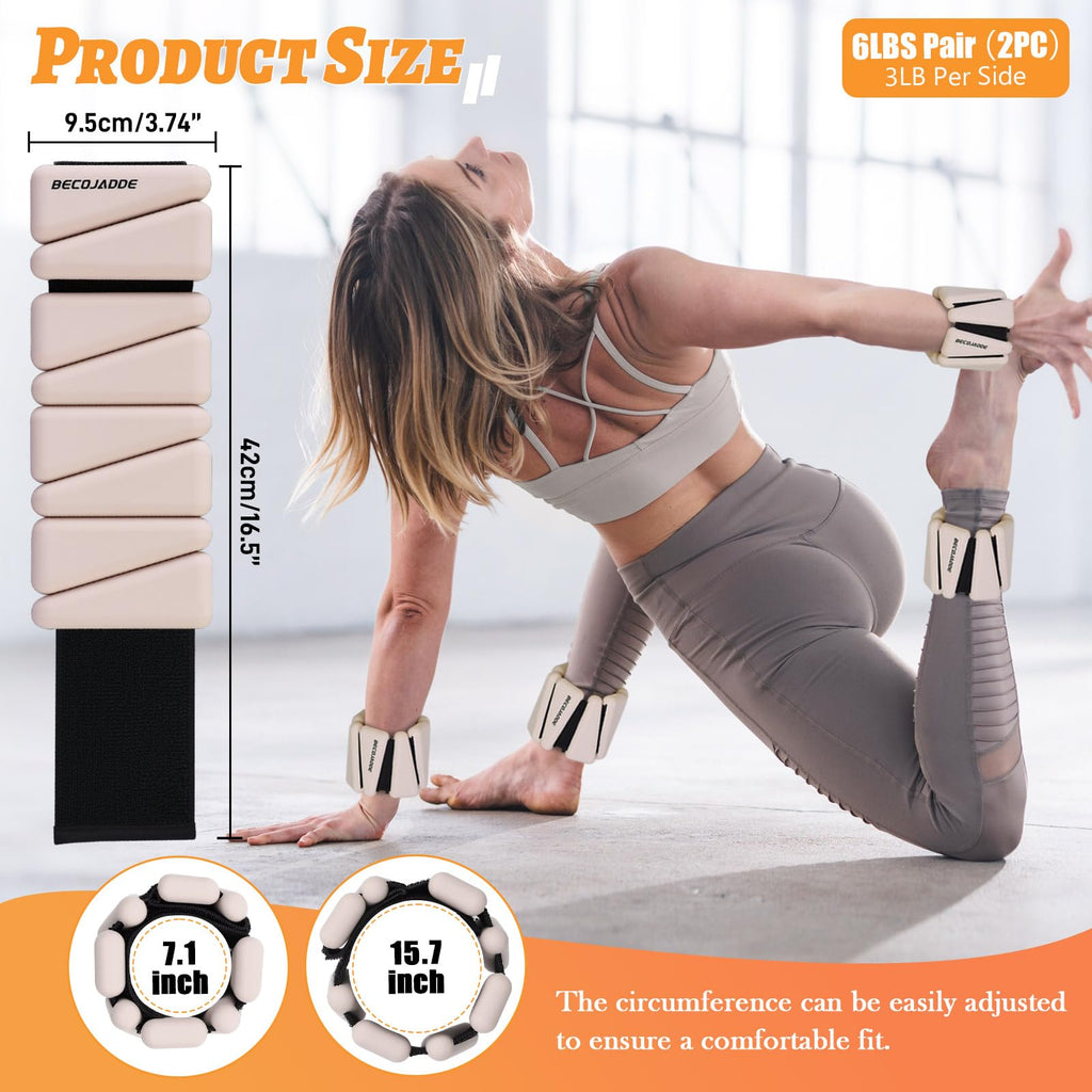 BECOJADDE Ankle Weights Set of 2 (3 lb Each) Adjustable Wrist Weights for Women Men Wearable Arm Leg Weight for Pilates, Running
