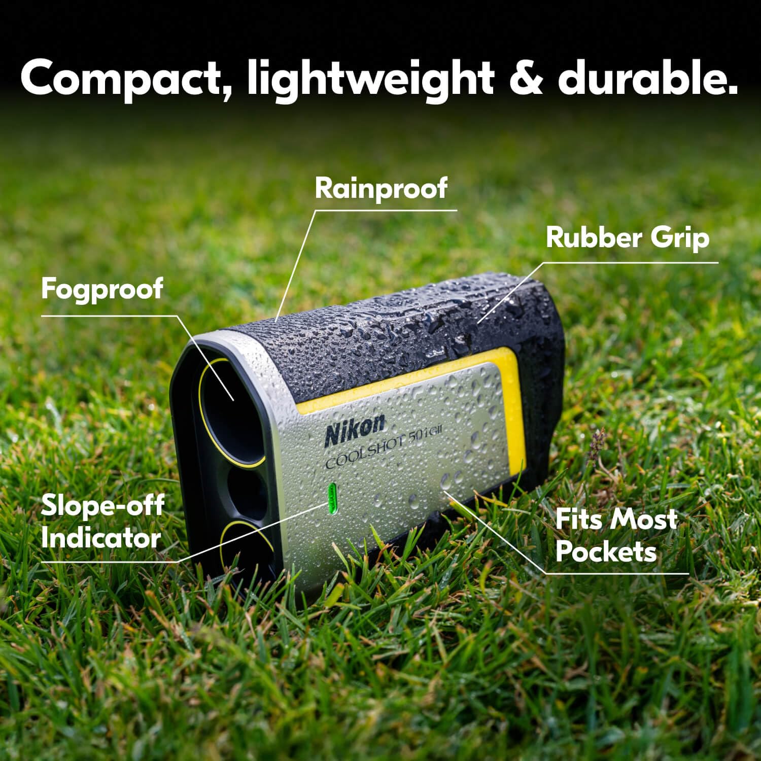 Nikon COOLSHOT 50i GII Golf Laser Rangefinder | Rainproof Portable 6X Monocular Optics with Dual Locked ON Quake Flagstick Detec