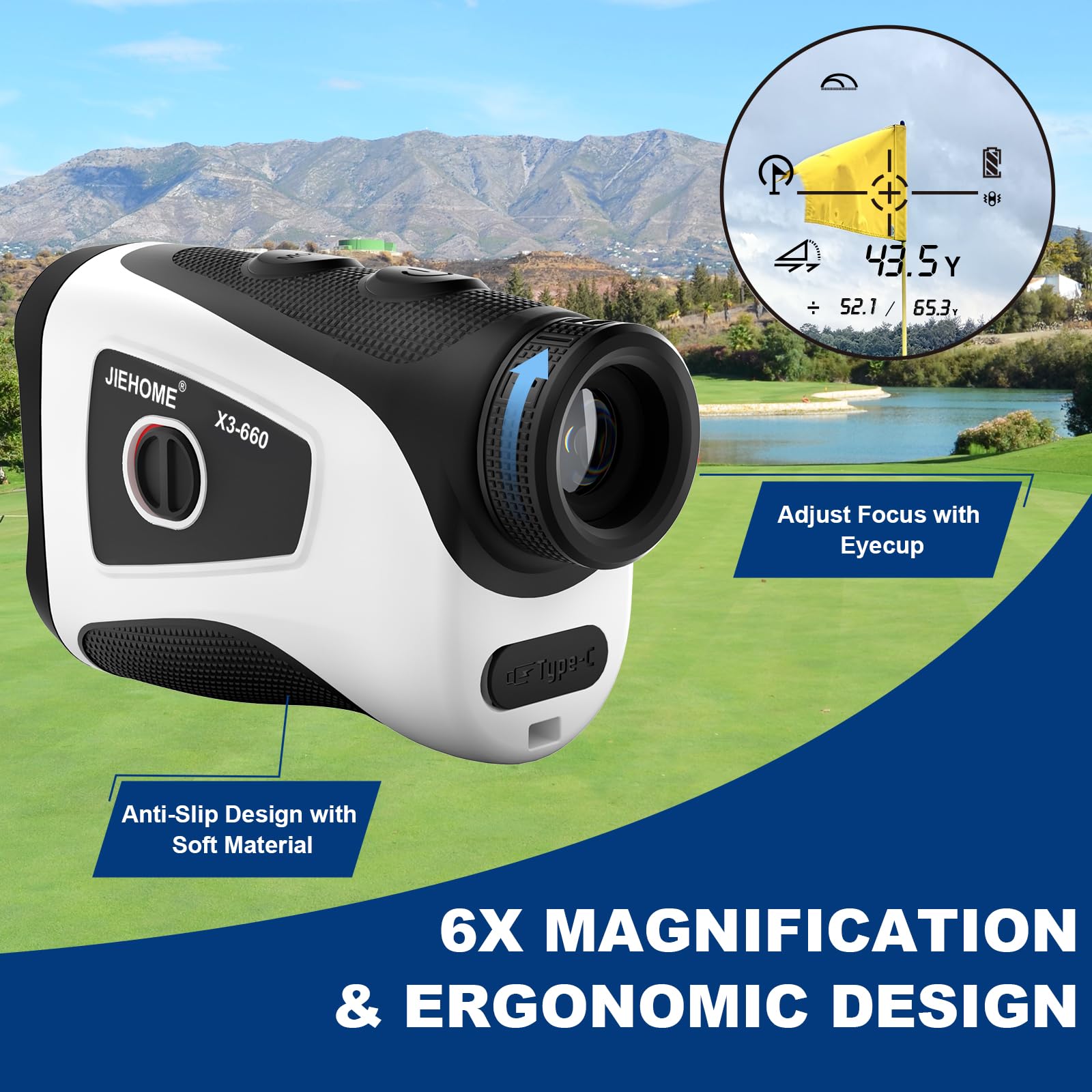 Golf Rangefinder Jiehome X3 660Yds Rangefinder With Slope Switch For Tournament Legal, Rechargeable Laser Range Finders With Mag